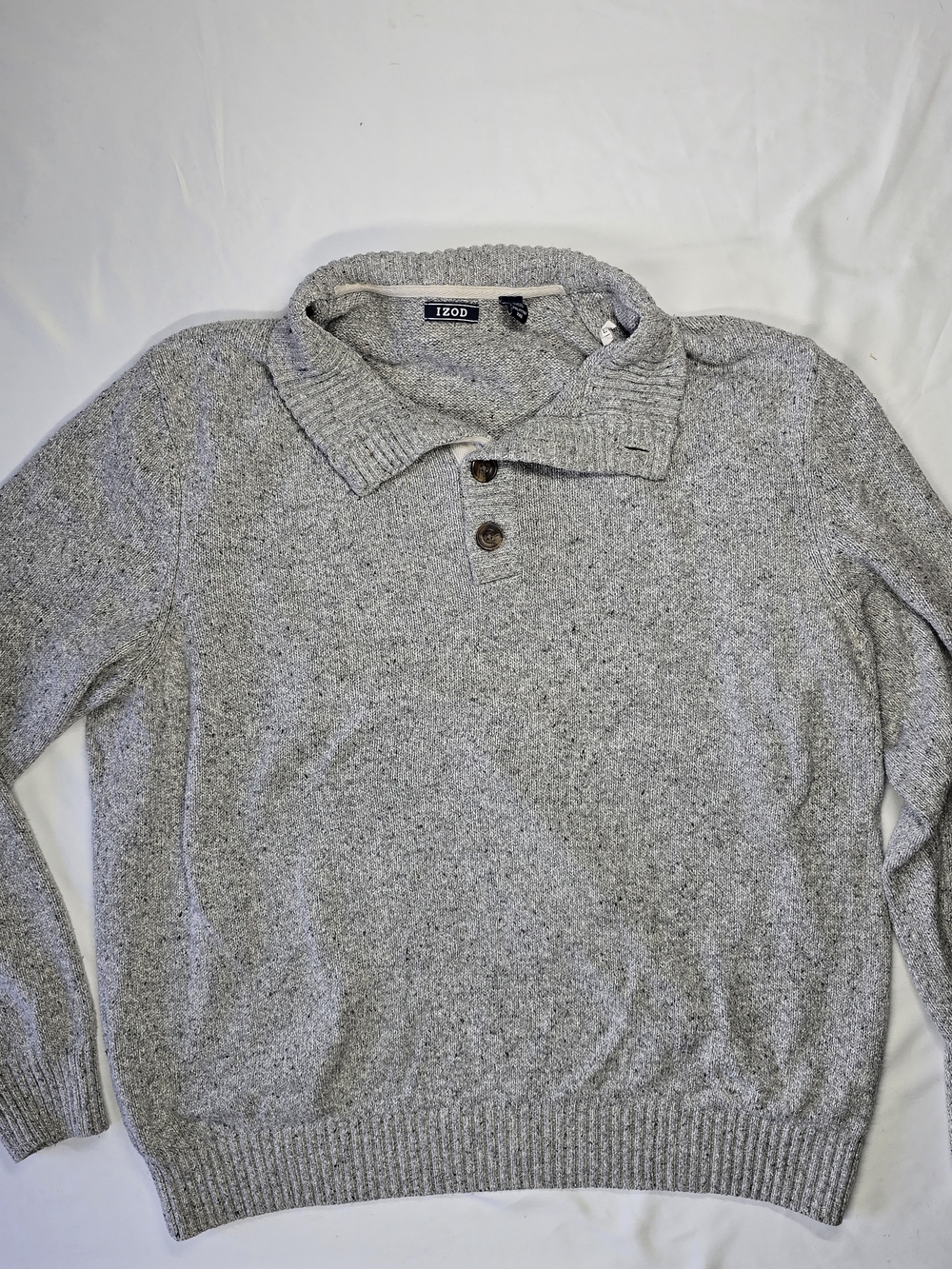 IZOD Men's Gray Donegal Fleck Henley Button Neck Knit Sweater XXL